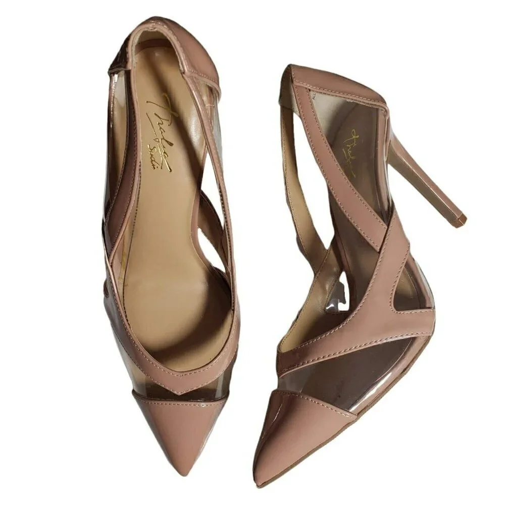 Thalia Sodi Womens Nessy Nude Pointed Toe Clear Slip On Pumps High Heels Sz 9.5